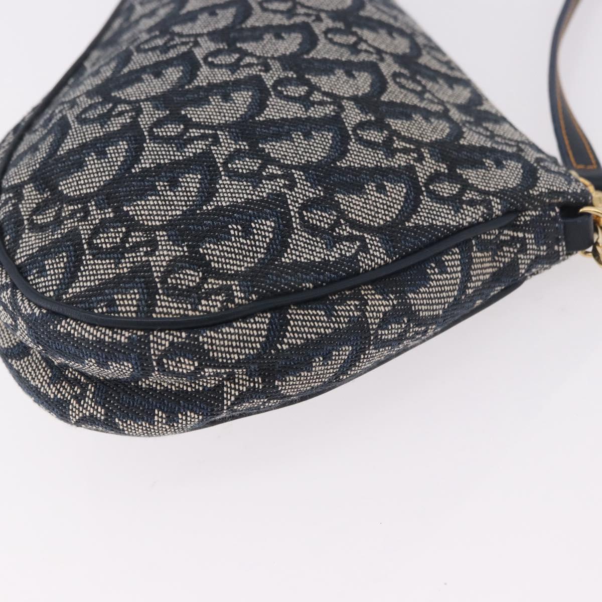 Christian Dior Trotter Canvas Saddle Accessory Pouch Navy Gold Auth 191368V