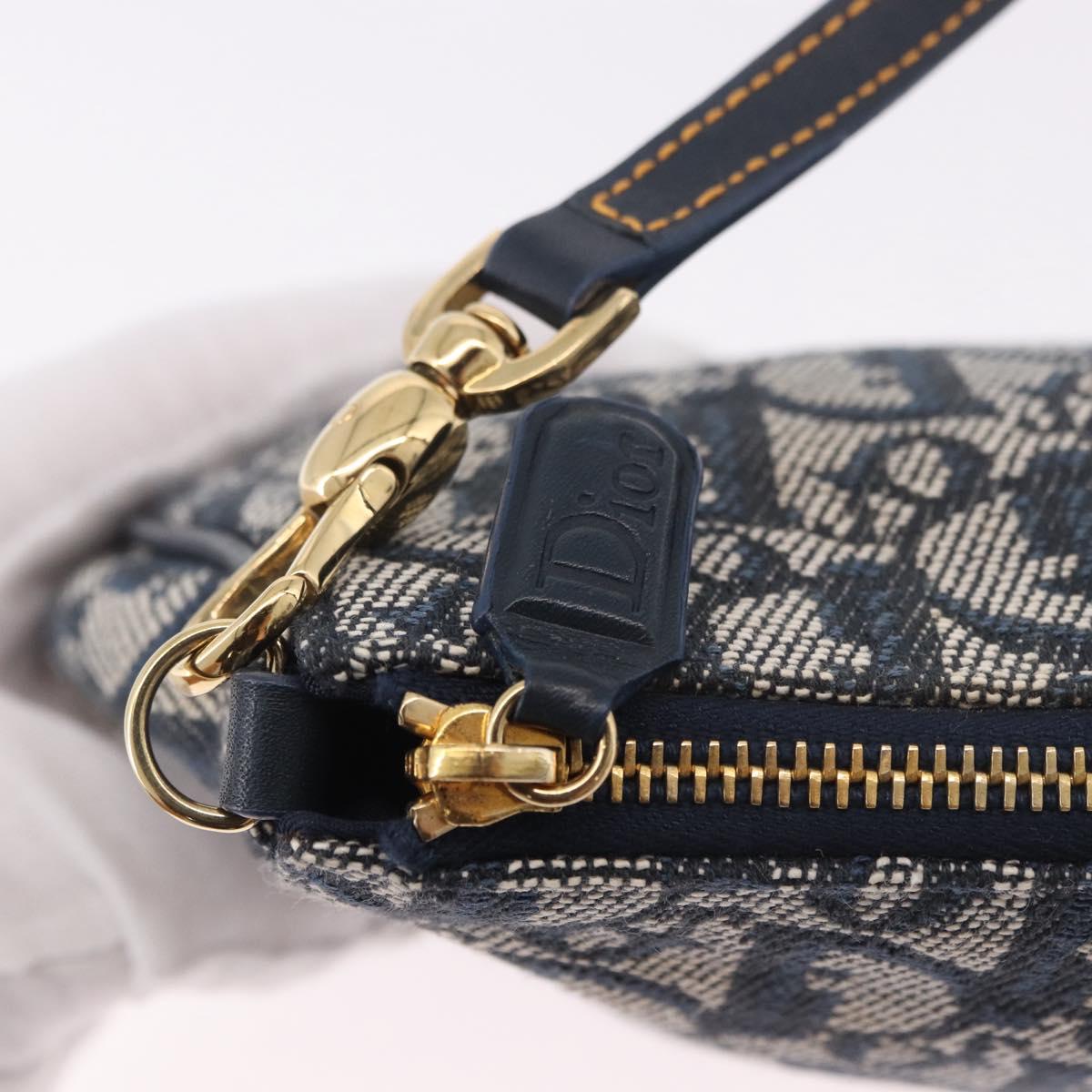 Christian Dior Trotter Canvas Saddle Accessory Pouch Navy Gold Auth 191368V