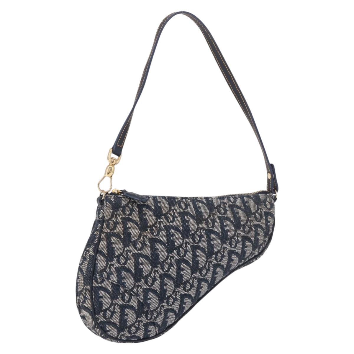 Christian Dior Trotter Canvas Saddle Accessory Pouch Navy Gold Auth 191368V