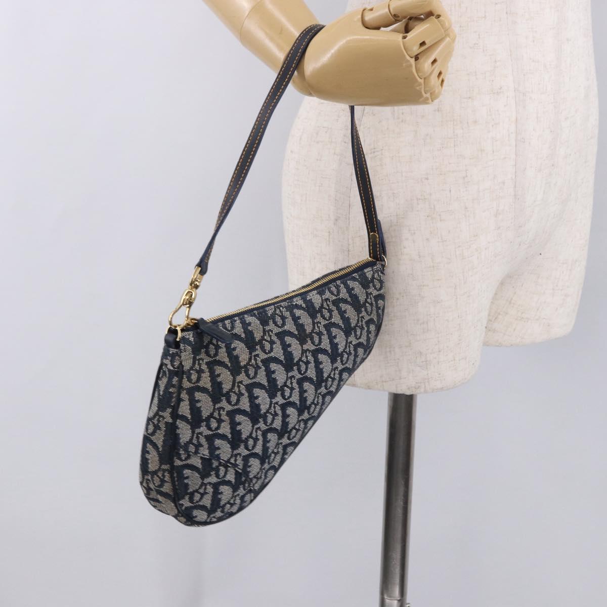 Christian Dior Trotter Canvas Saddle Accessory Pouch Navy Gold Auth 191368V