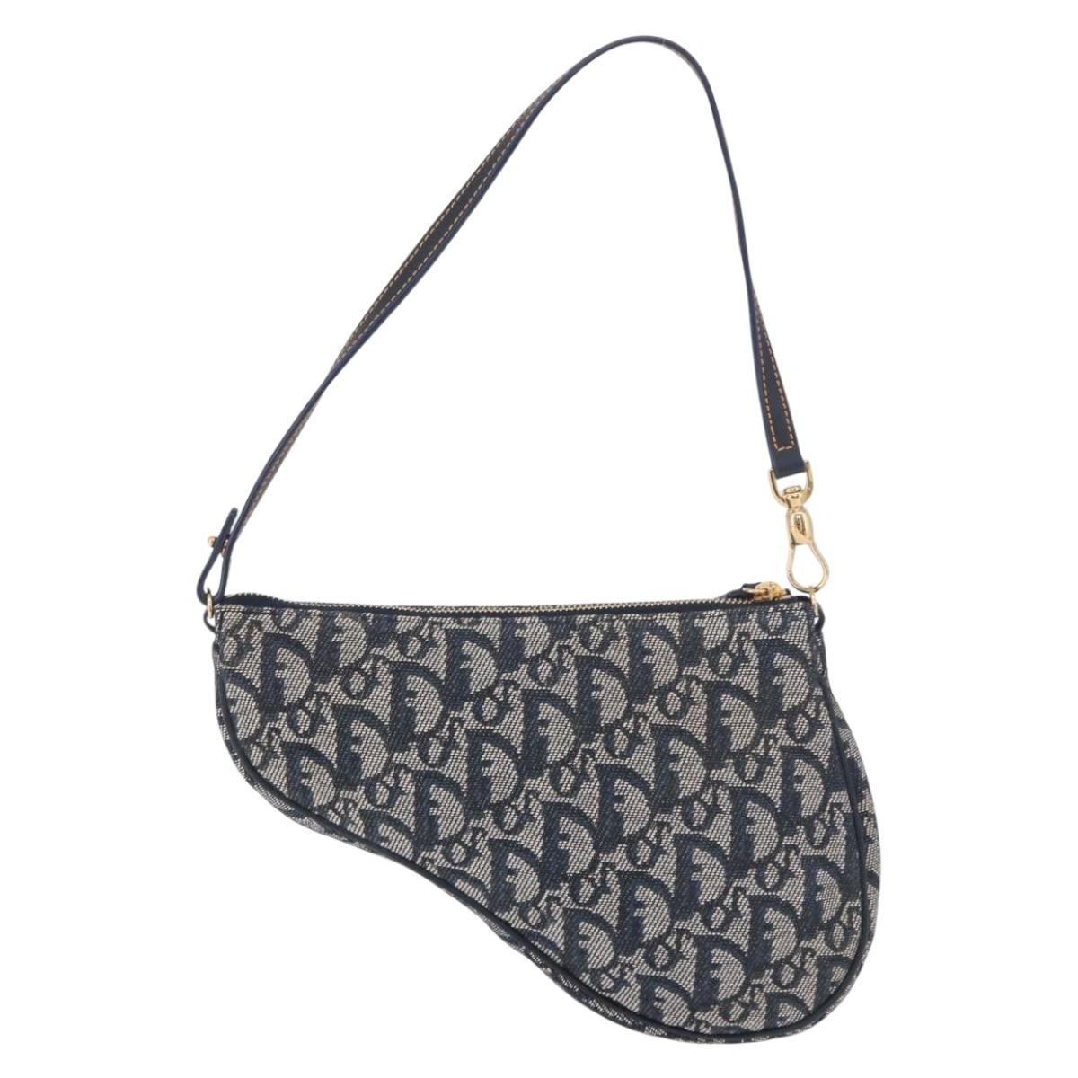 Christian Dior Trotter Canvas Saddle Accessory Pouch Navy Gold Auth 191368V
