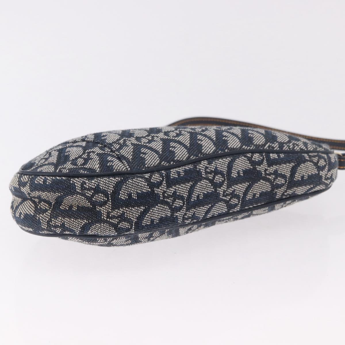 Christian Dior Trotter Canvas Saddle Accessory Pouch Navy Gold Auth 191368V