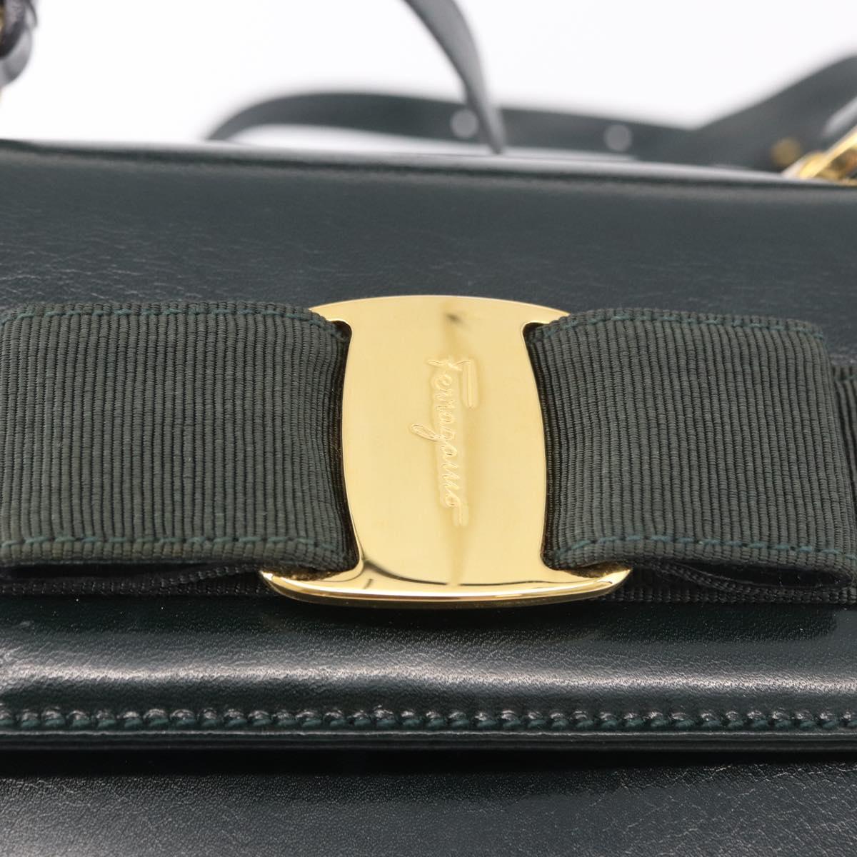 Salvatore Ferragamo Vala Hand Bag Leather 2way Green Gold Auth 191369A
