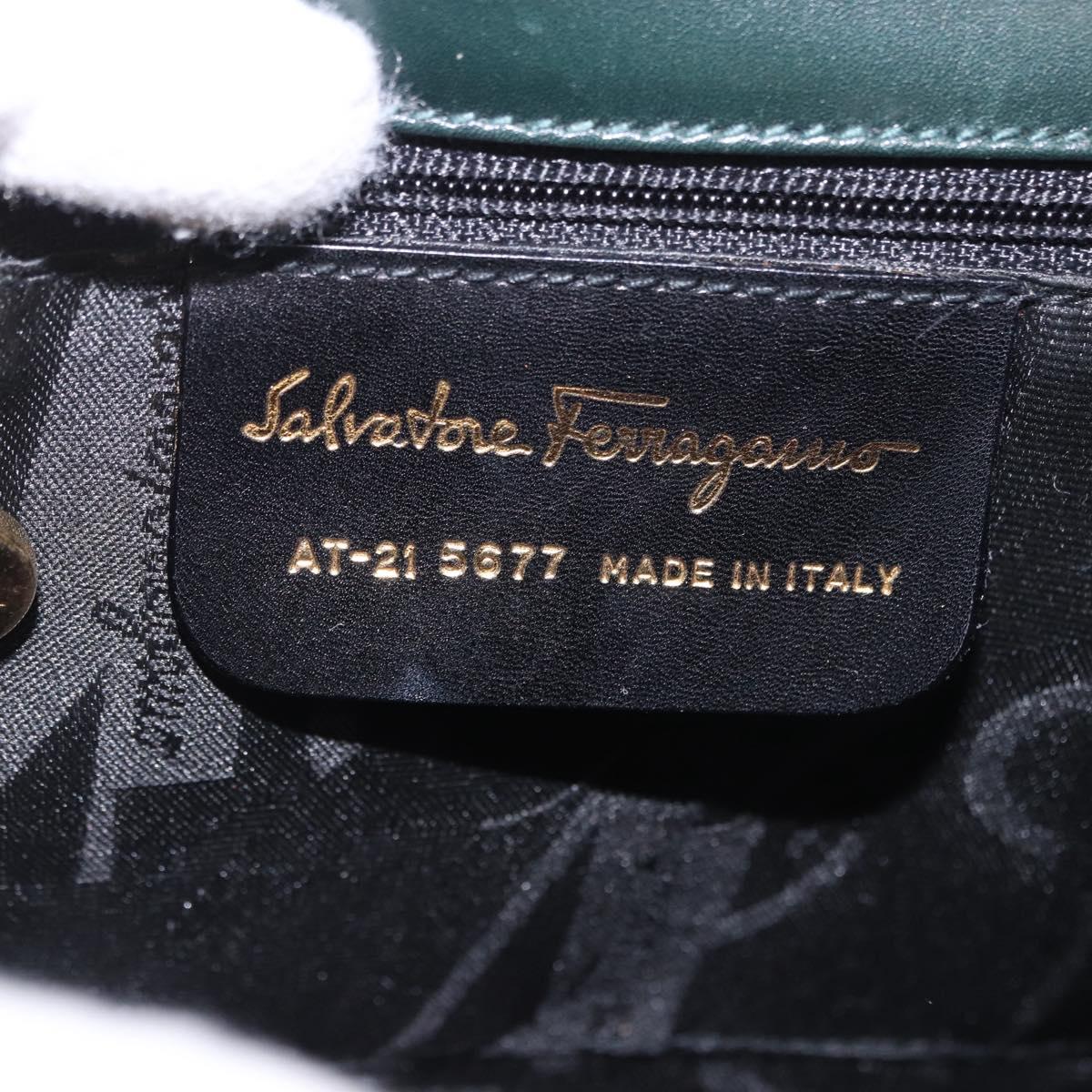 Salvatore Ferragamo Vala Hand Bag Leather 2way Green Gold Auth 191369A