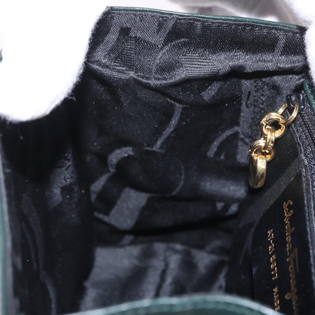 Salvatore Ferragamo Vala Hand Bag Leather 2way Green Gold Auth 191369A