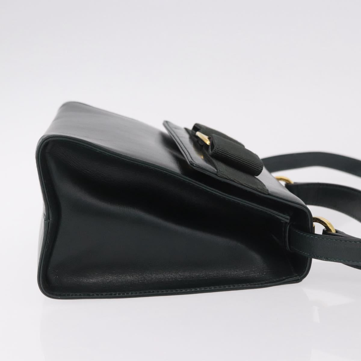 Salvatore Ferragamo Vala Hand Bag Leather 2way Green Gold Auth 191369A