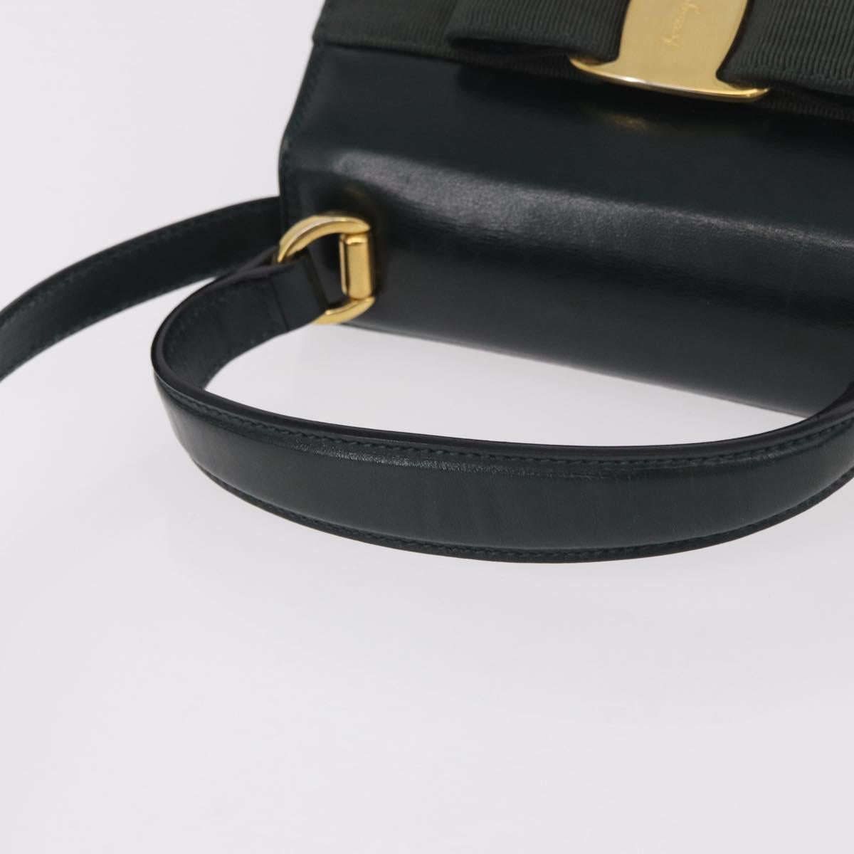 Salvatore Ferragamo Vala Hand Bag Leather 2way Green Gold Auth 191369A