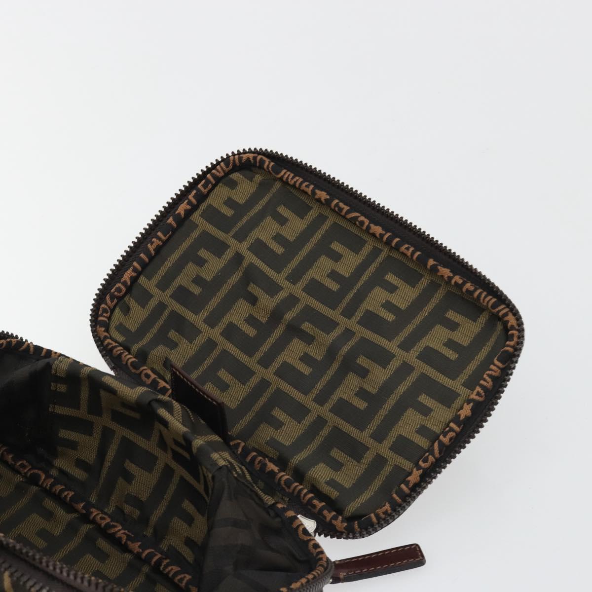 FENDI Zucca Canvas Vanity Hand Bag Black Brown Auth 191374