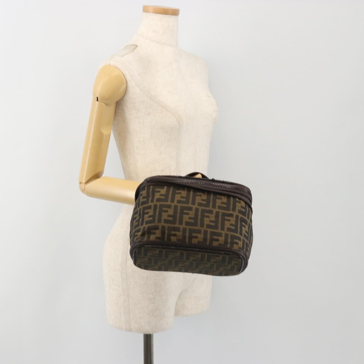 FENDI Zucca Canvas Vanity Hand Bag Black Brown Auth 191374