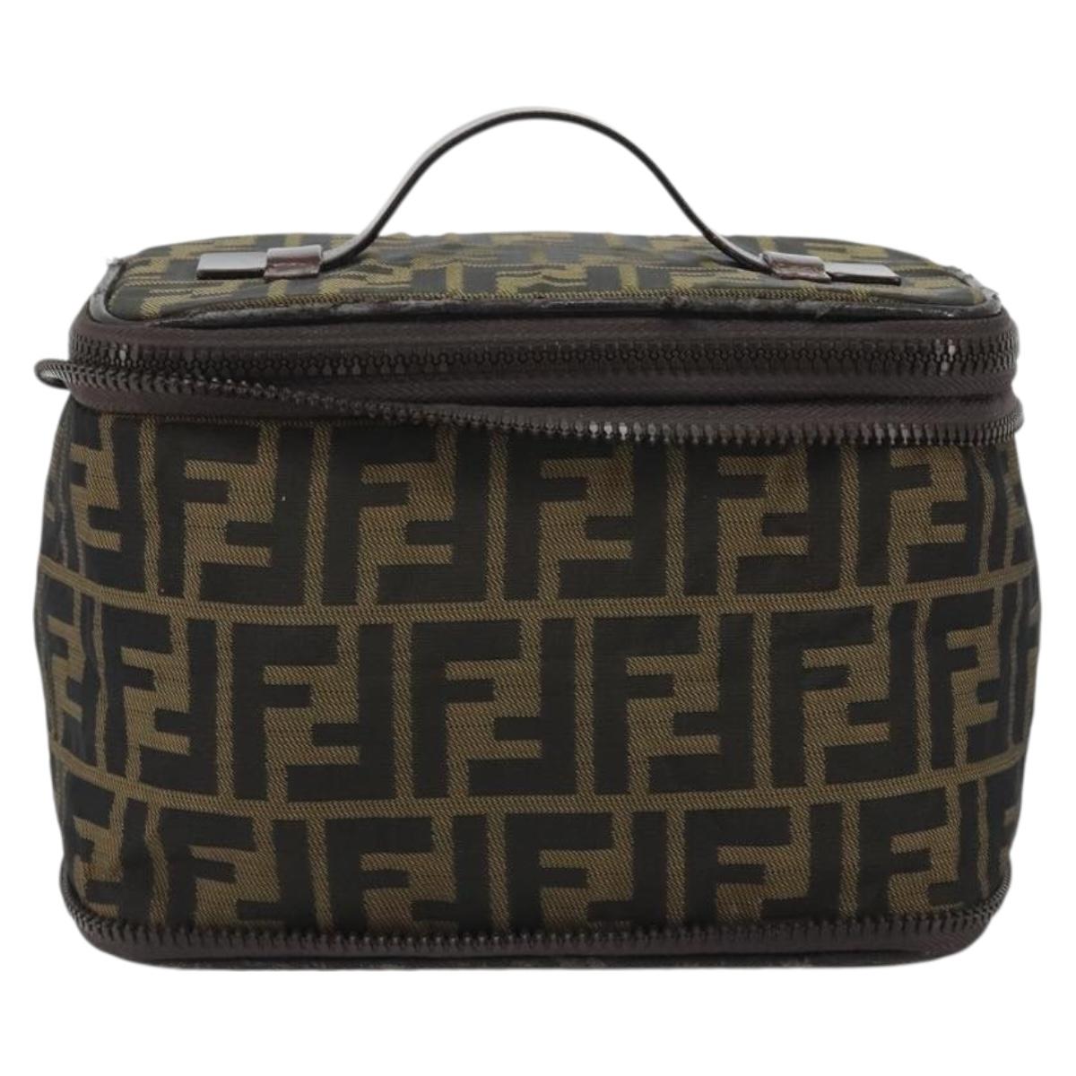 FENDI Zucca Canvas Vanity Hand Bag Black Brown Auth 191374