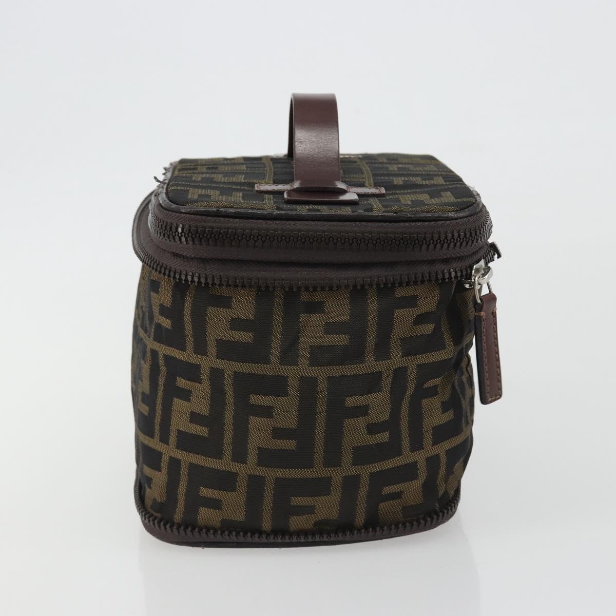 FENDI Zucca Canvas Vanity Hand Bag Black Brown Auth 191374