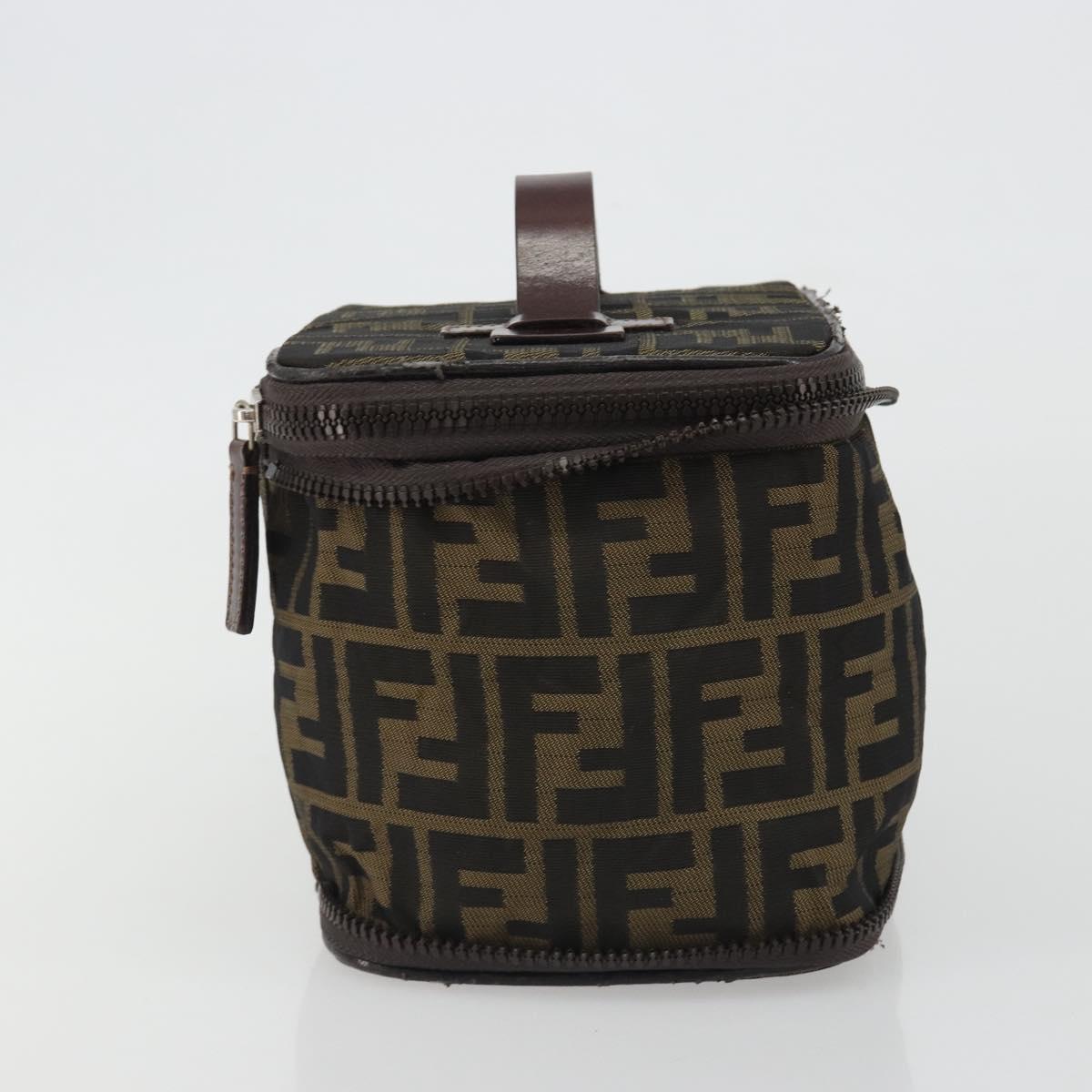 FENDI Zucca Canvas Vanity Hand Bag Black Brown Auth 191374