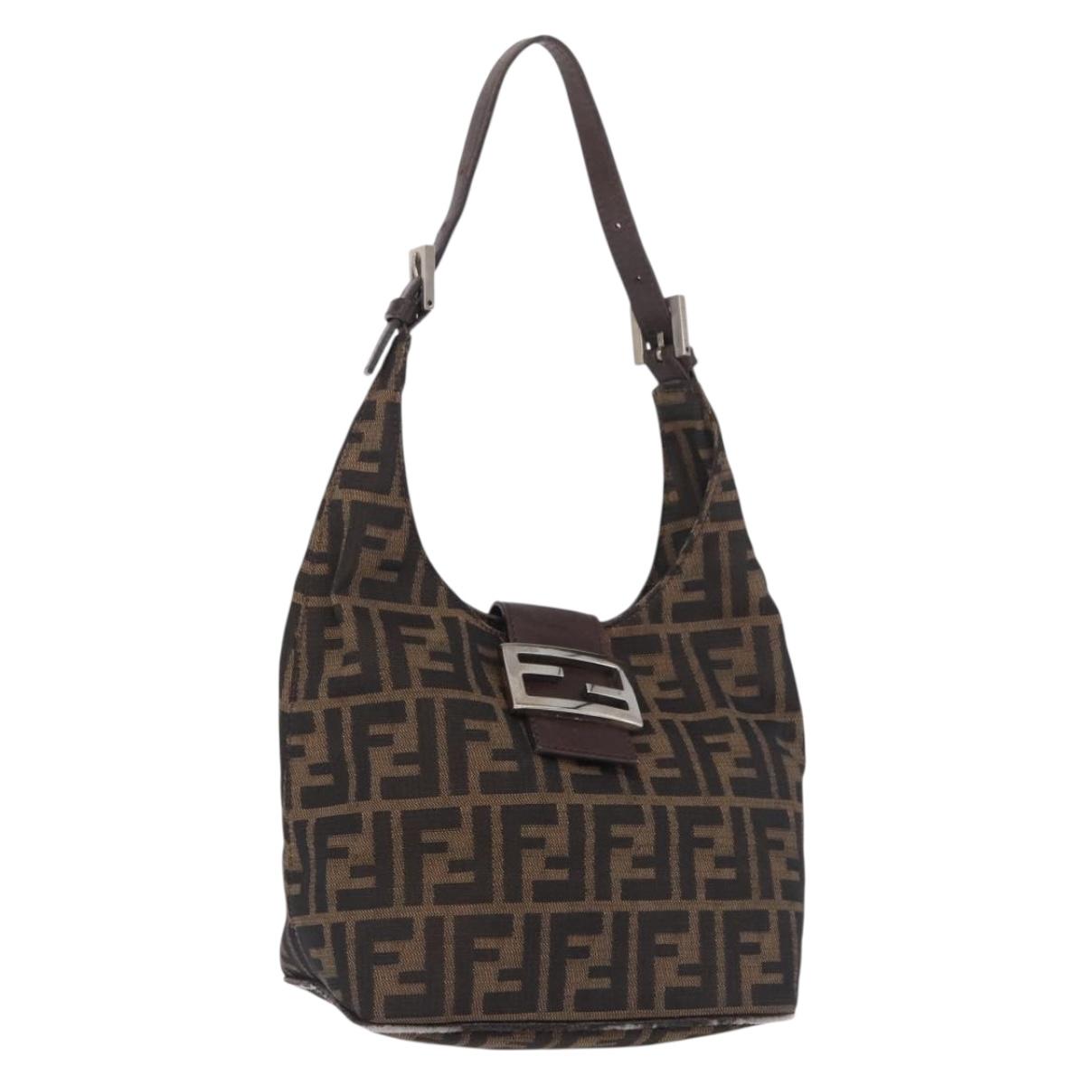 FENDI Zucca Canvas Mamma Baguette Shoulder Bag Brown Black Auth 191375
