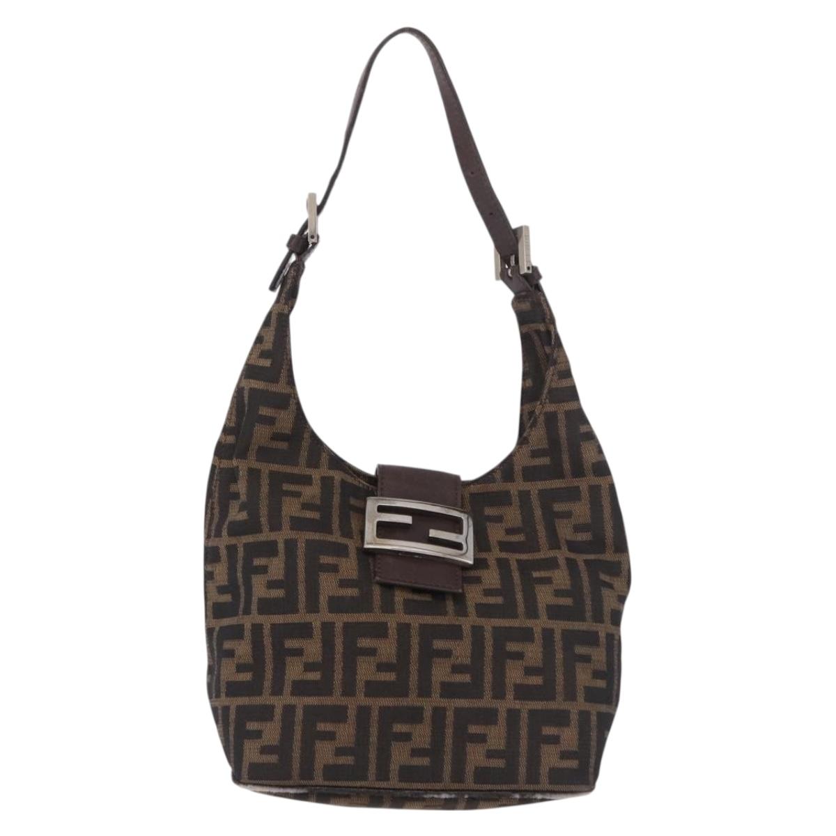 FENDI Zucca Canvas Mamma Baguette Shoulder Bag Brown Black Auth 191375
