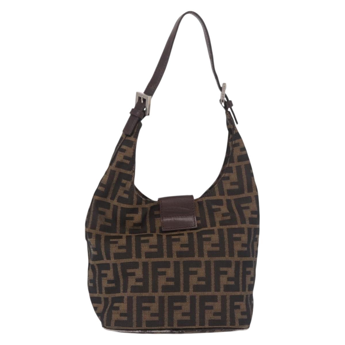 FENDI Zucca Canvas Mamma Baguette Shoulder Bag Brown Black Auth 191375