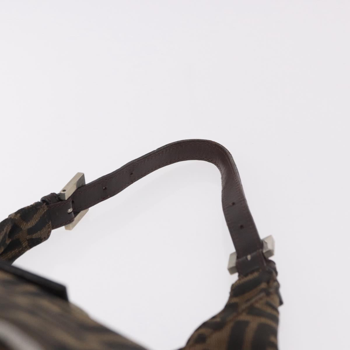 FENDI Zucca Canvas Mamma Baguette Shoulder Bag Brown Black Auth 191375