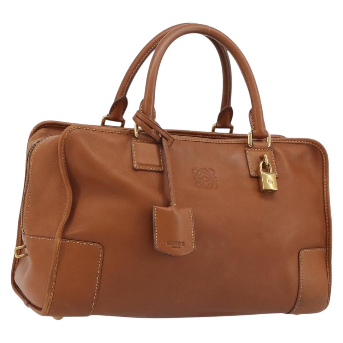 LOEWE Amazona 36 Hand Bag Leather Brown Gold Auth 191377V
