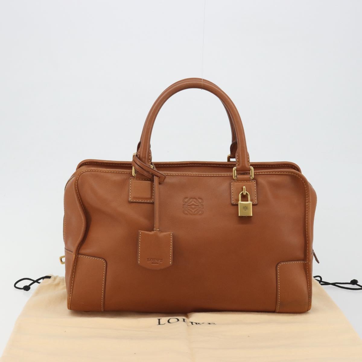 LOEWE Amazona 36 Hand Bag Leather Brown Gold Auth 191377V