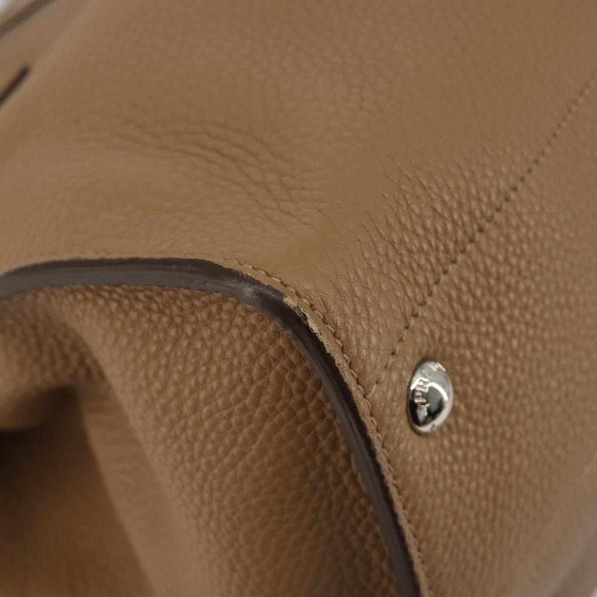 PRADA Hand Bag Vittero Dino Leather Beige Silver Auth 191378V