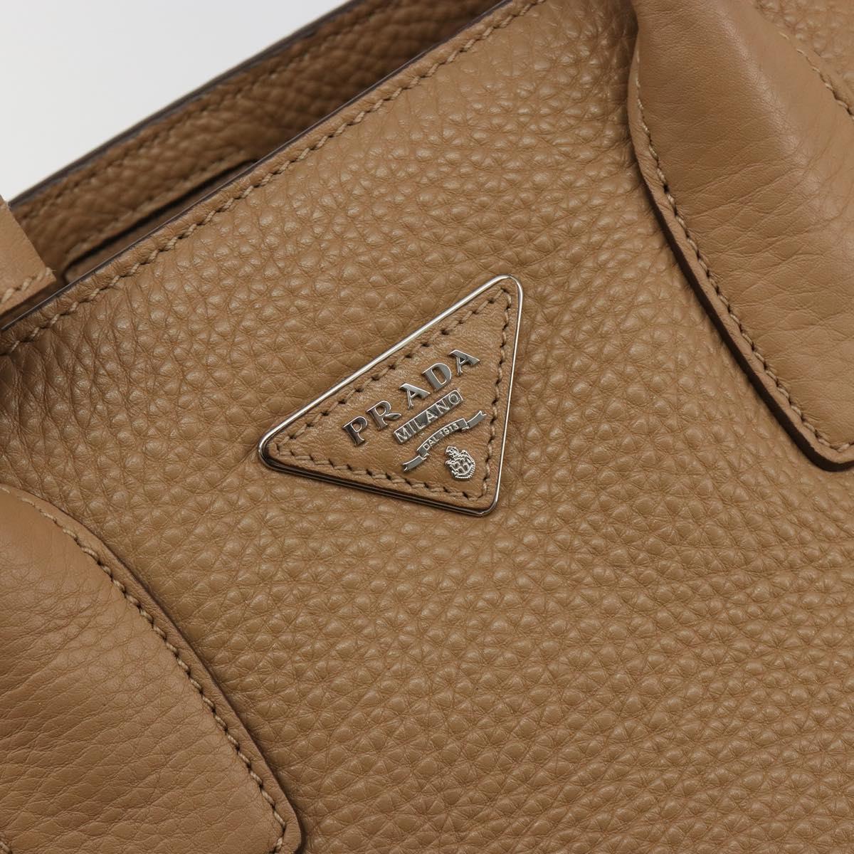 PRADA Hand Bag Vittero Dino Leather Beige Silver Auth 191378V