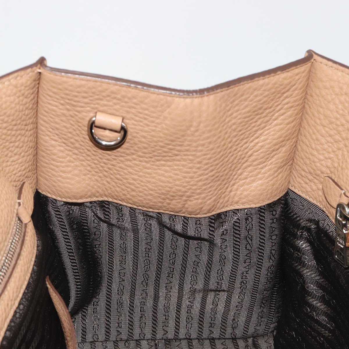 PRADA Hand Bag Vittero Dino Leather Beige Silver Auth 191378V