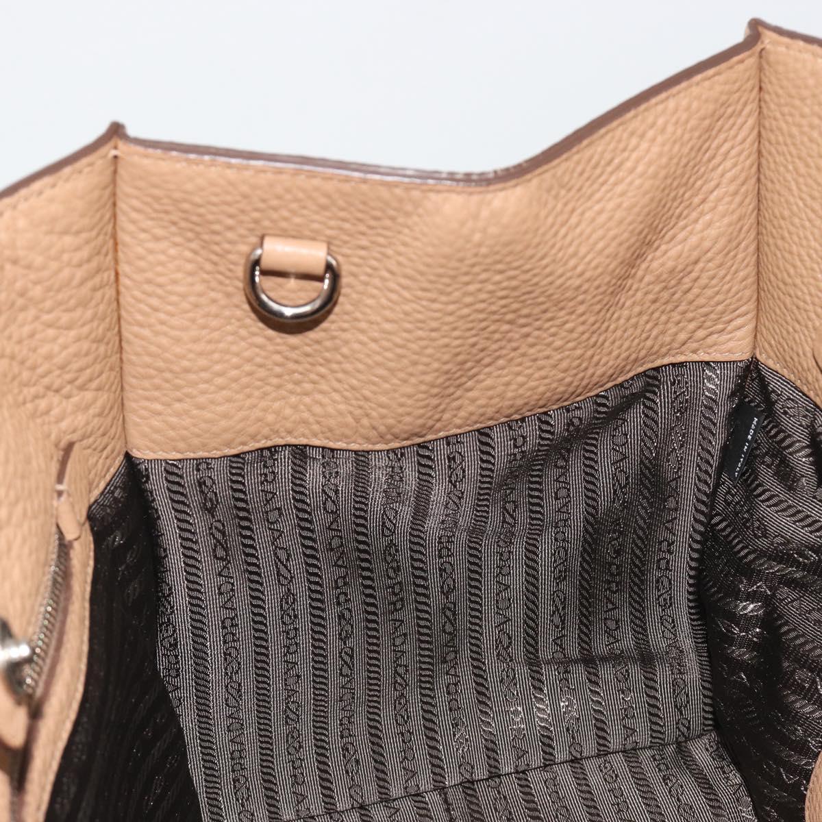 PRADA Hand Bag Vittero Dino Leather Beige Silver Auth 191378V