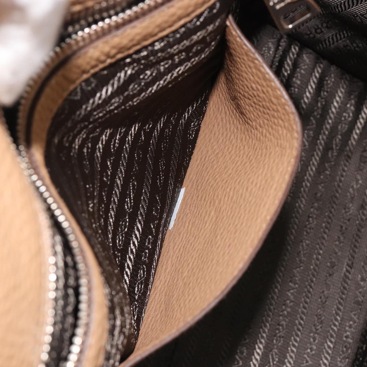PRADA Hand Bag Vittero Dino Leather Beige Silver Auth 191378V