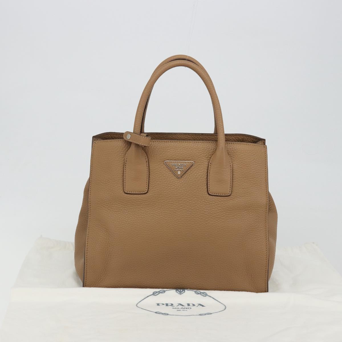 PRADA Hand Bag Vittero Dino Leather Beige Silver Auth 191378V