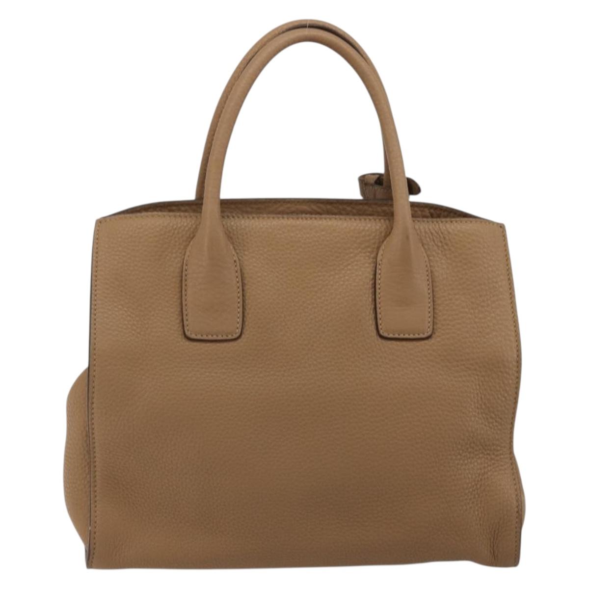 PRADA Hand Bag Vittero Dino Leather Beige Silver Auth 191378V