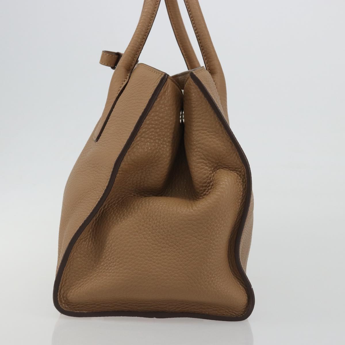 PRADA Hand Bag Vittero Dino Leather Beige Silver Auth 191378V