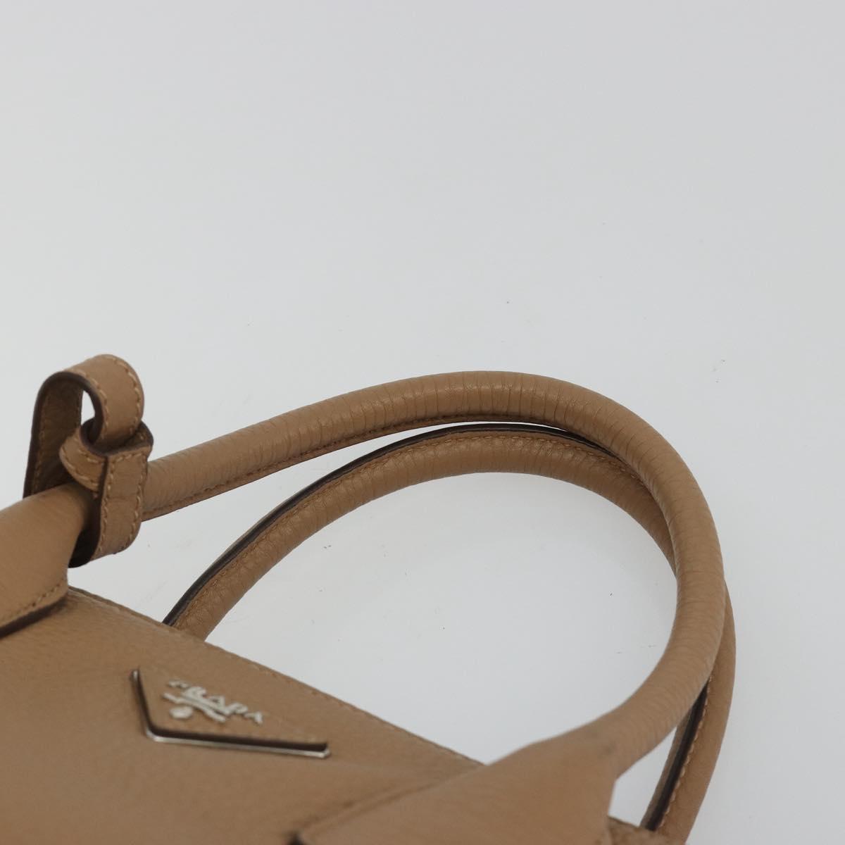 PRADA Hand Bag Vittero Dino Leather Beige Silver Auth 191378V