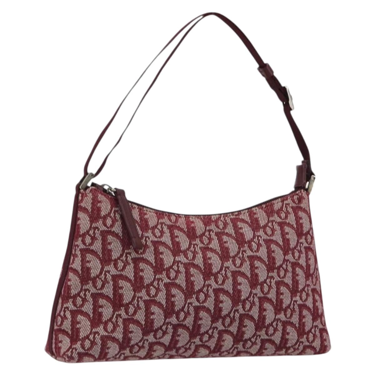 Christian Dior Trotter Canvas Accessory Pouch Red Silver Auth 191379SAV