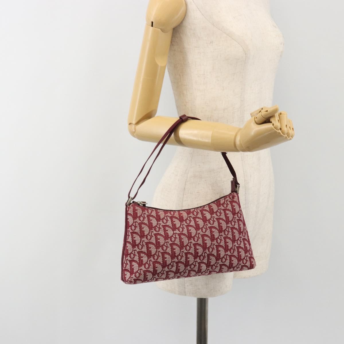 Christian Dior Trotter Canvas Accessory Pouch Red Silver Auth 191379SAV