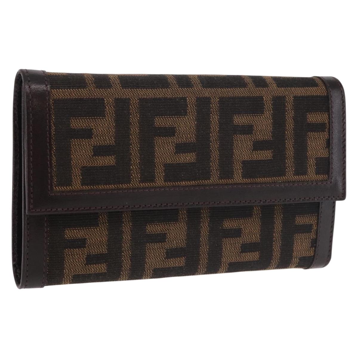 FENDI Zucca Canvas Wallet Black Brown Auth 191381V