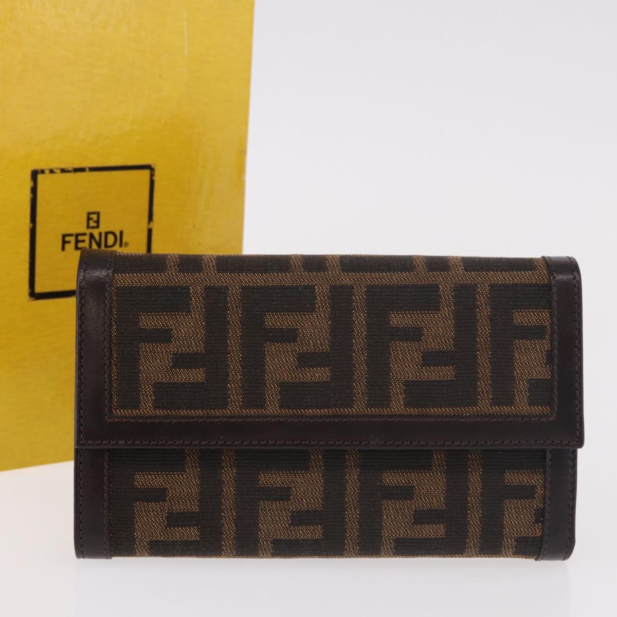 FENDI Zucca Canvas Wallet Black Brown Auth 191381V
