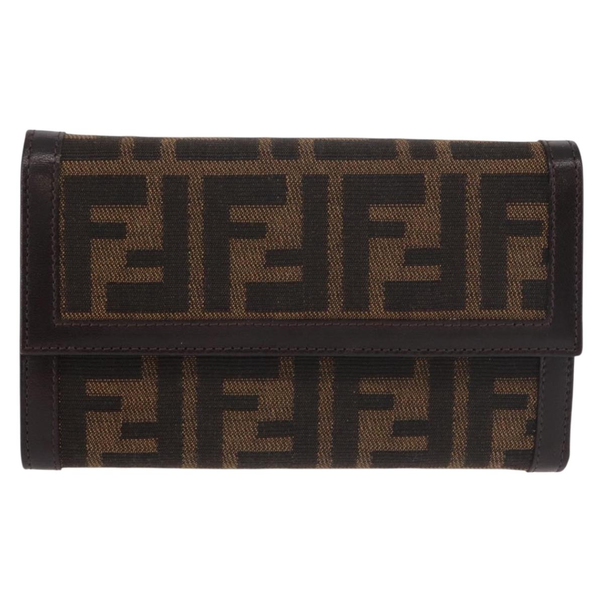 FENDI Zucca Canvas Wallet Black Brown Auth 191381V