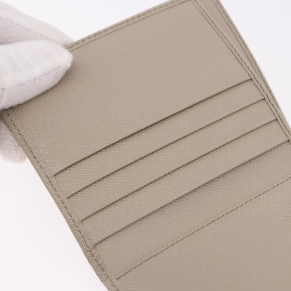 PRADA Compact Wallet Safiano Leather Gray Gold Auth 191383V