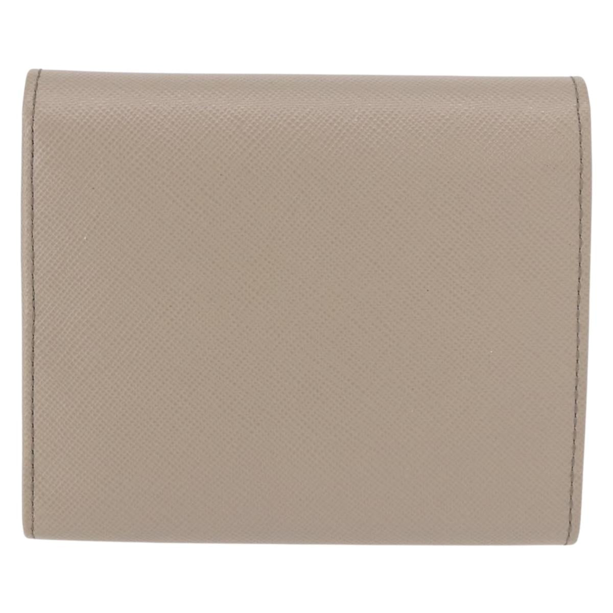 PRADA Compact Wallet Safiano Leather Gray Gold Auth 191383V