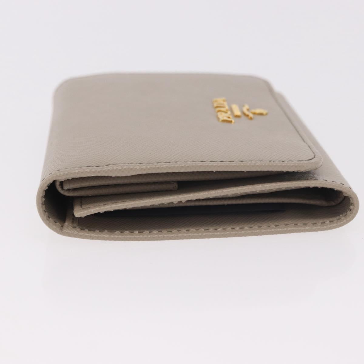 PRADA Compact Wallet Safiano Leather Gray Gold Auth 191383V