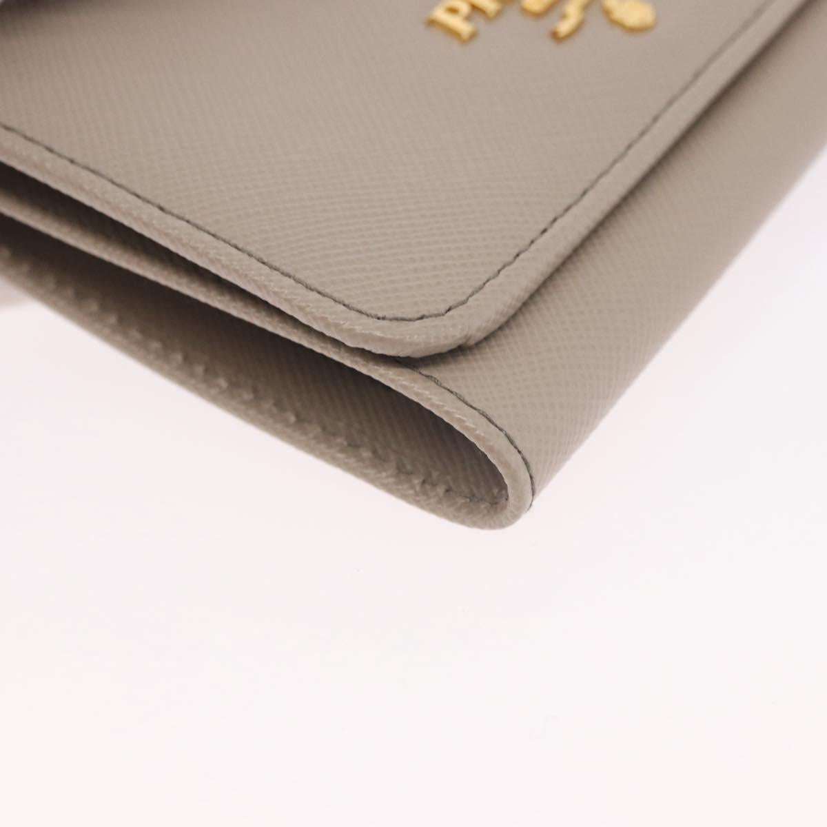 PRADA Compact Wallet Safiano Leather Gray Gold Auth 191383V