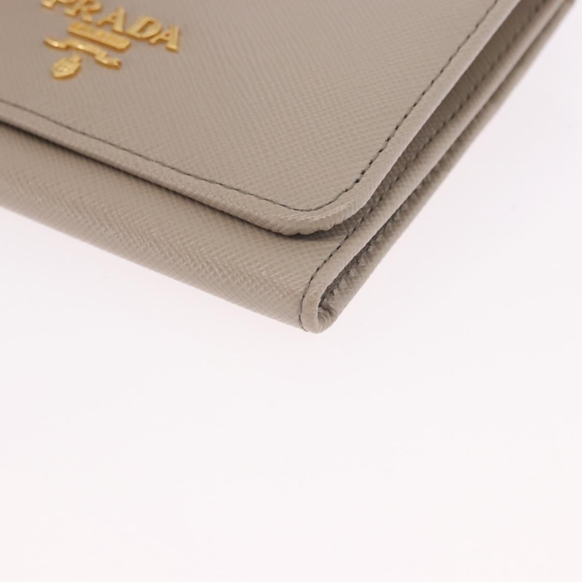 PRADA Compact Wallet Safiano Leather Gray Gold Auth 191383V