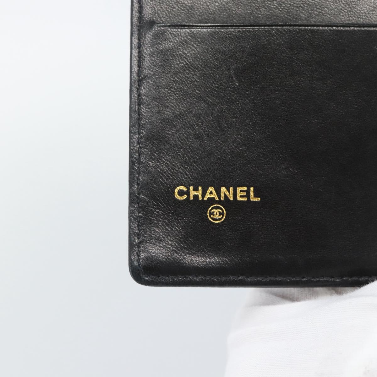 CHANEL COCO Mark Long Wallet Caviar Skin Black Gold CC Auth 191387V