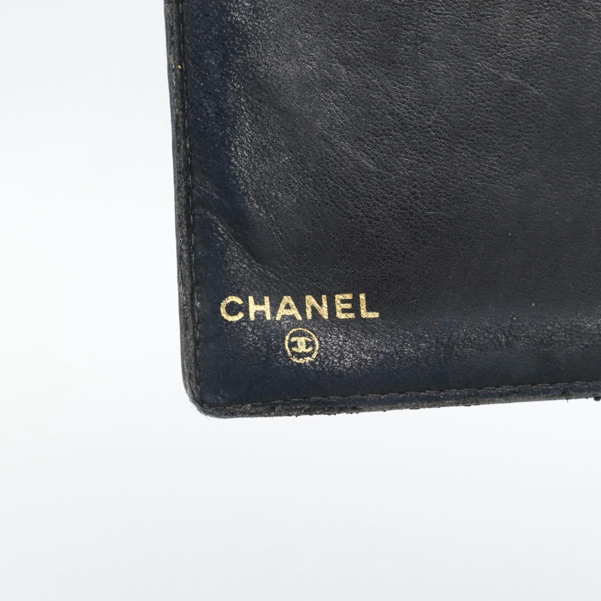 CHANEL COCO Mark Long Wallet Caviar Skin Black Gold CC Auth 191388