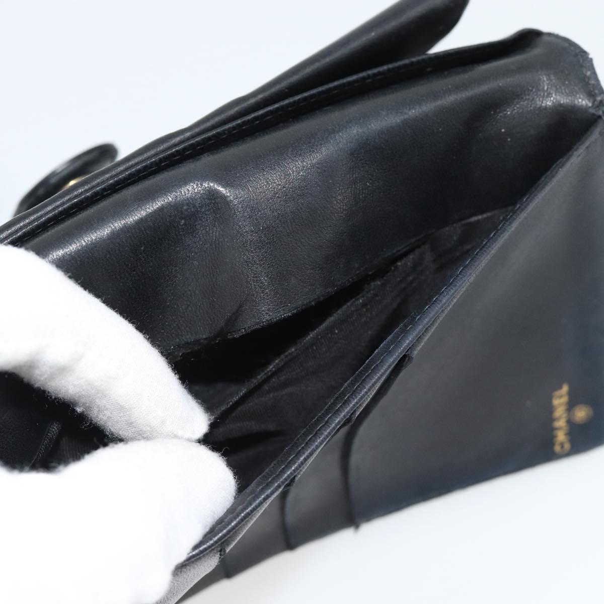 CHANEL COCO Mark Long Wallet Caviar Skin Black Gold CC Auth 191388