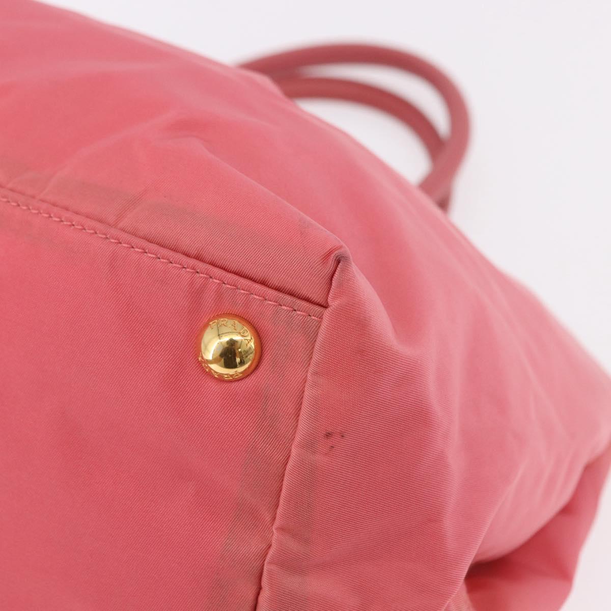 PRADA Ribbon Hand Bag Nylon Pink Gold Auth 191389A