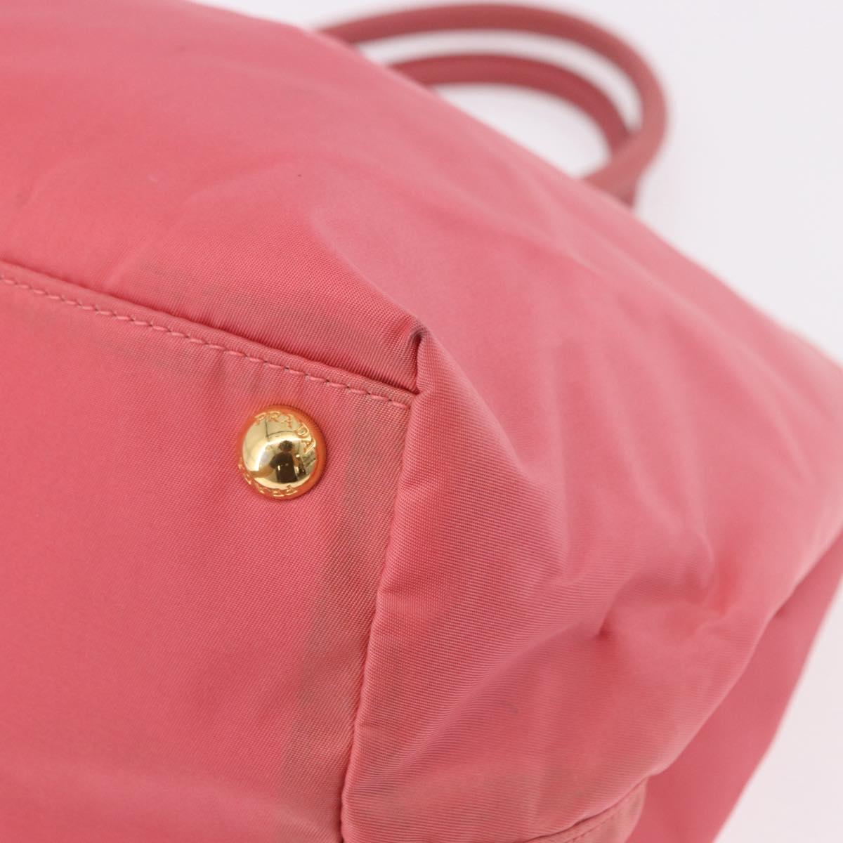 PRADA Ribbon Hand Bag Nylon Pink Gold Auth 191389A