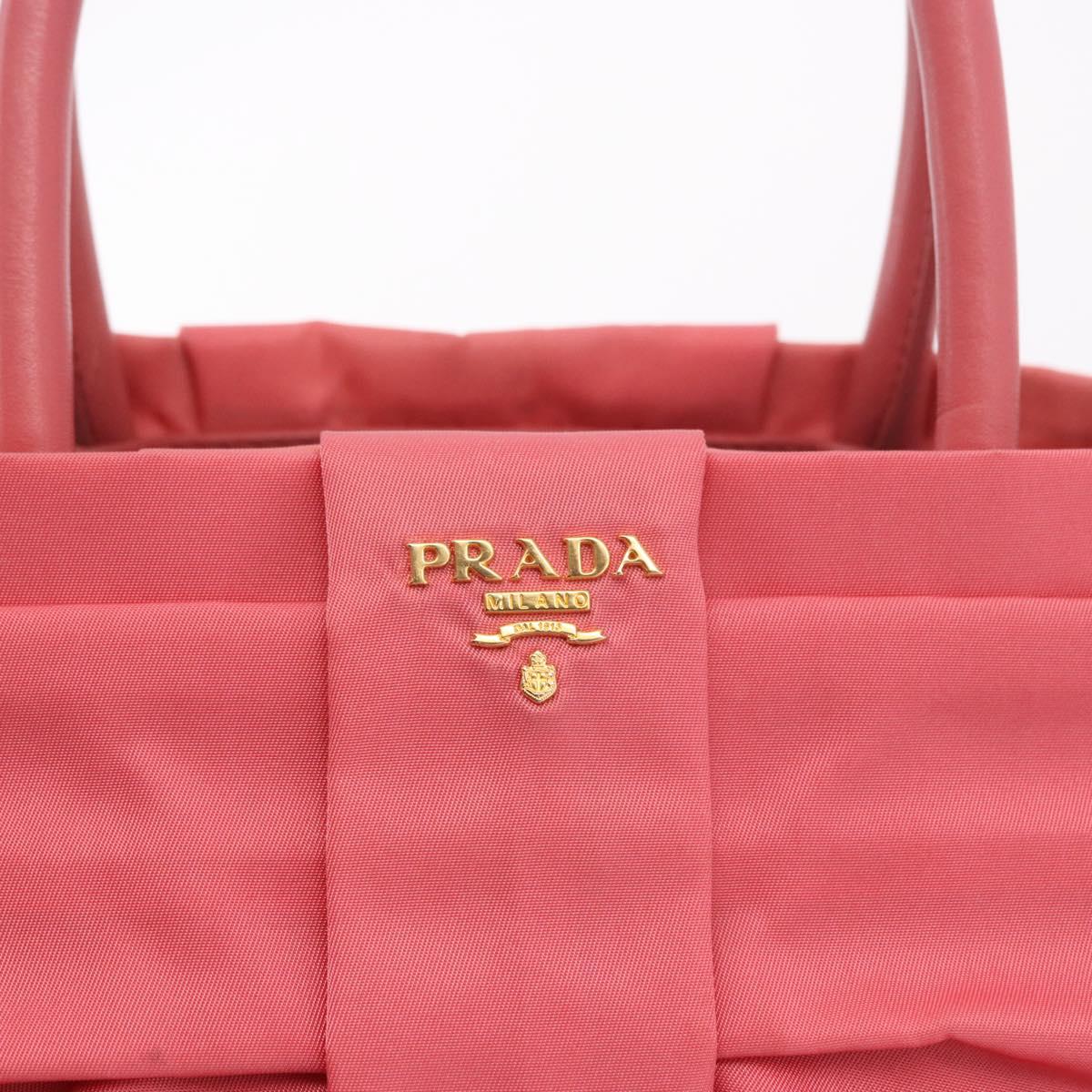 PRADA Ribbon Hand Bag Nylon Pink Gold Auth 191389A