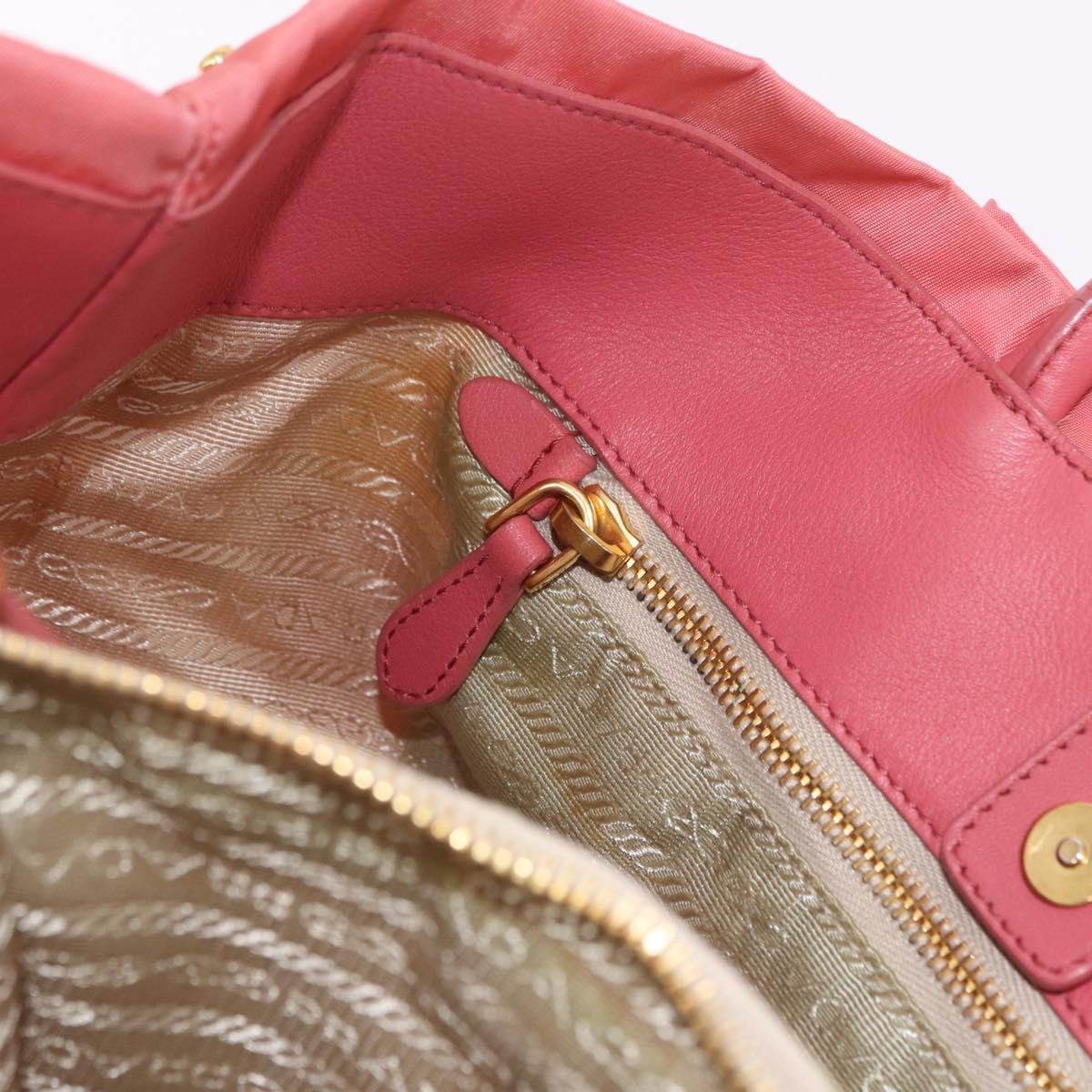 PRADA Ribbon Hand Bag Nylon Pink Gold Auth 191389A