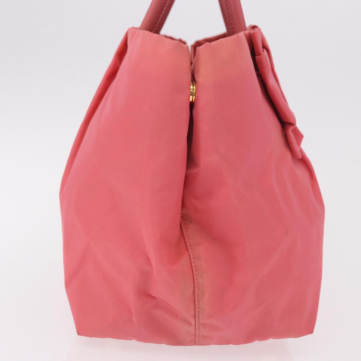 PRADA Ribbon Hand Bag Nylon Pink Gold Auth 191389A