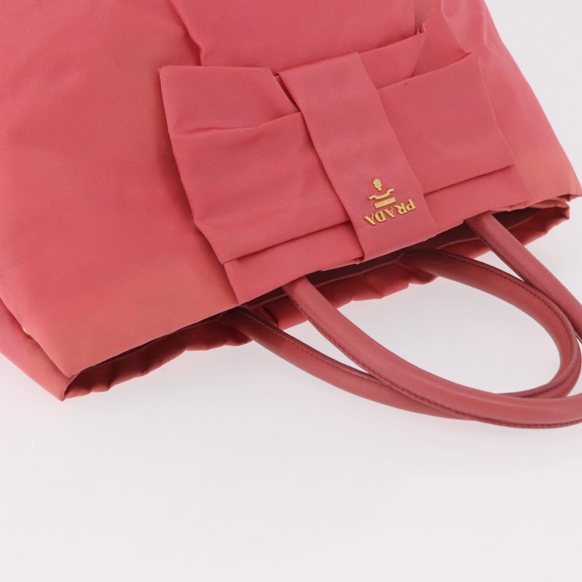 PRADA Ribbon Hand Bag Nylon Pink Gold Auth 191389A